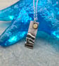 Silver beach, sea coast pendant, with brass sun and seagulls