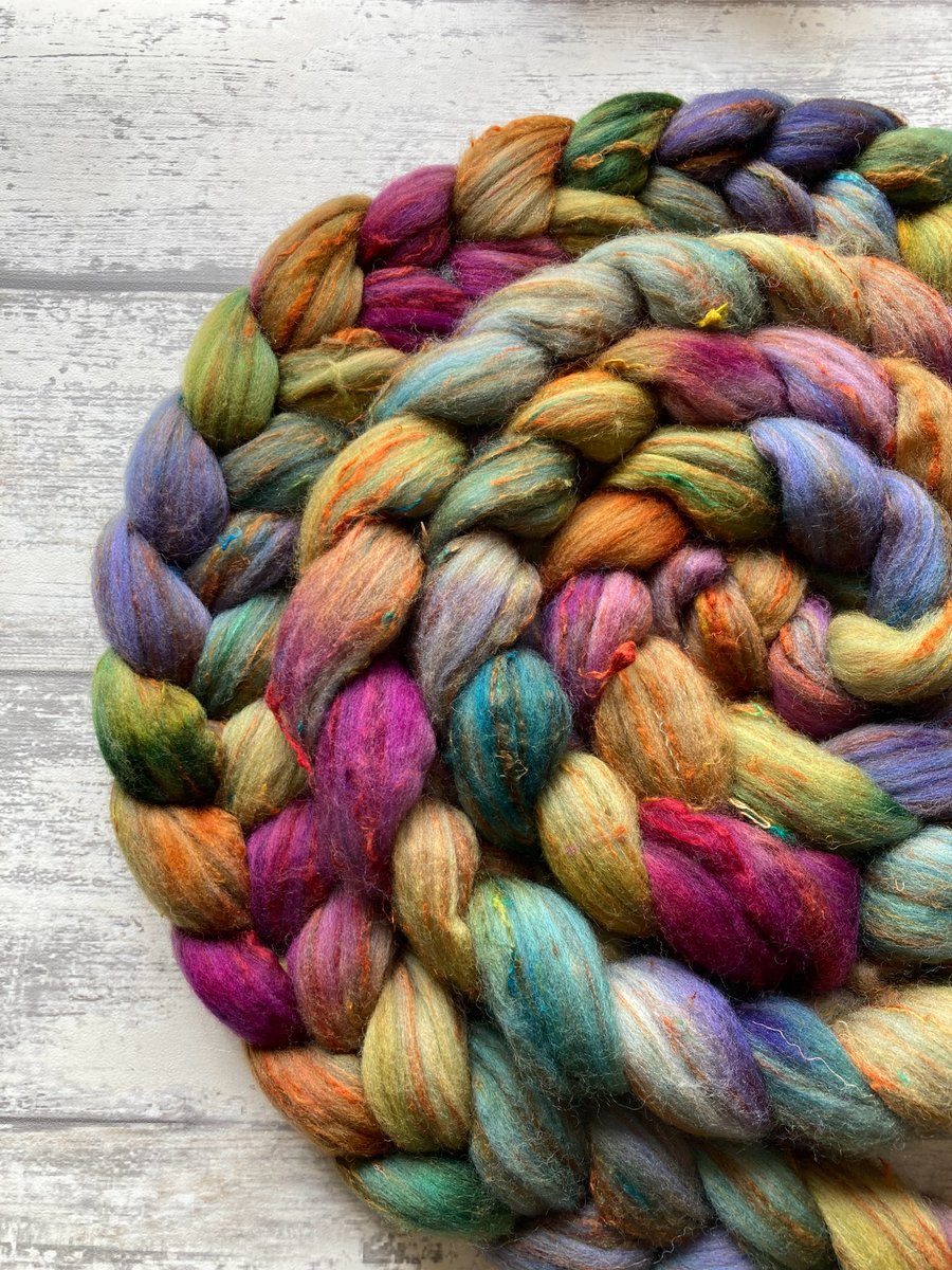 Corriedale Rambouillet sari silk Spinning fibre 100g Saree limited edition 