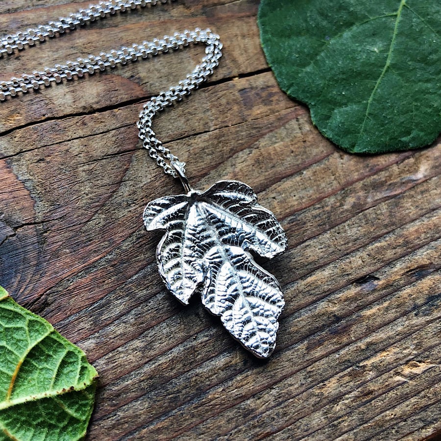 Sterling Silver Fig Leaf Necklace - Handmade Nature Jewellery 