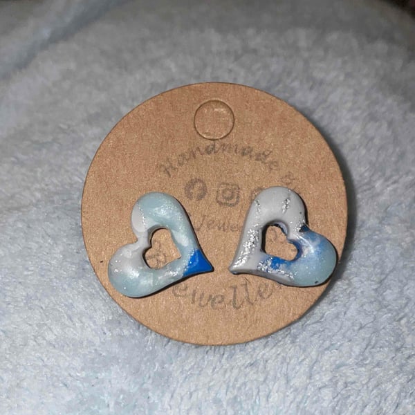Handmade Polymer Clay Blue Stud Earrings