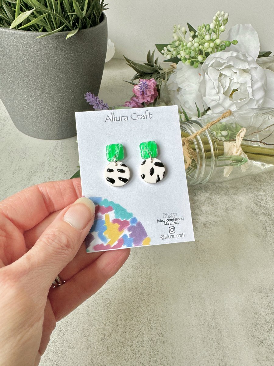 Bright Jade & Animal Print Earrings