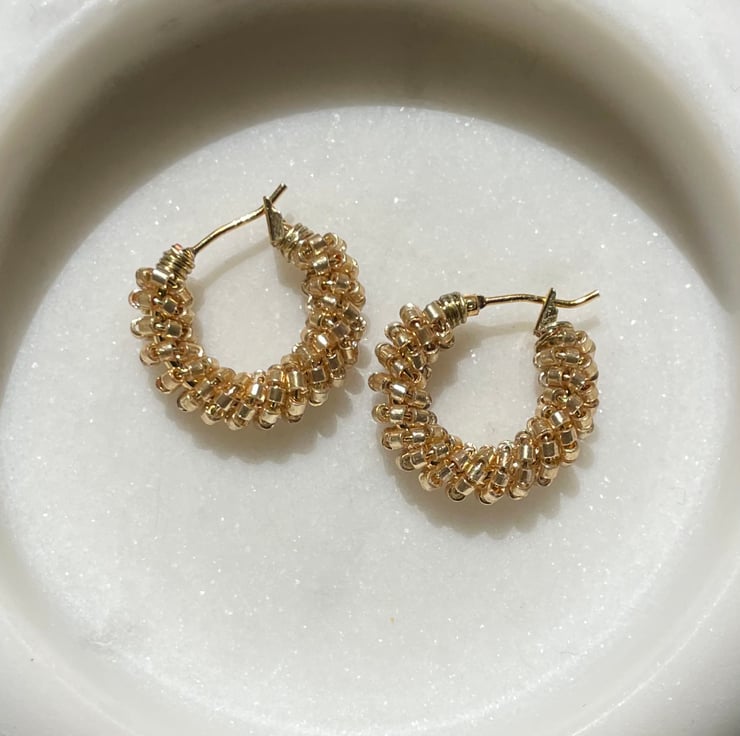 Beaded hoops – gold, small chunky hoop earrings - Folksy