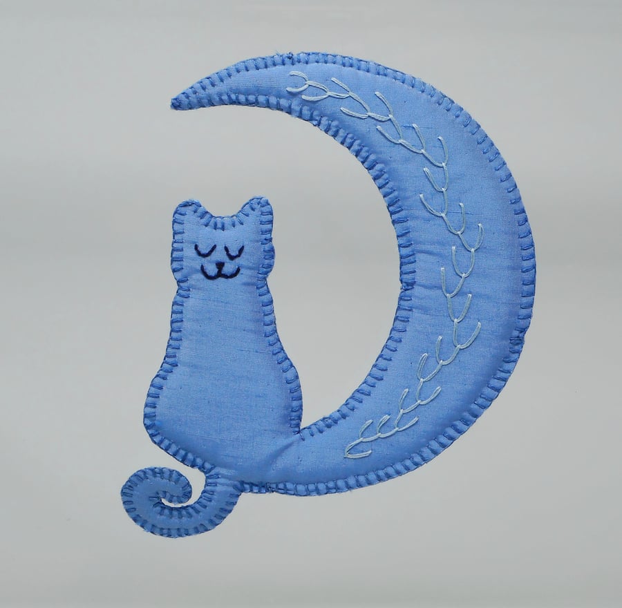 SOLD Sky - moon and cat hanging ornament