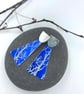 Blue aluminium drop earrings with tree design and silver stud - Image 2