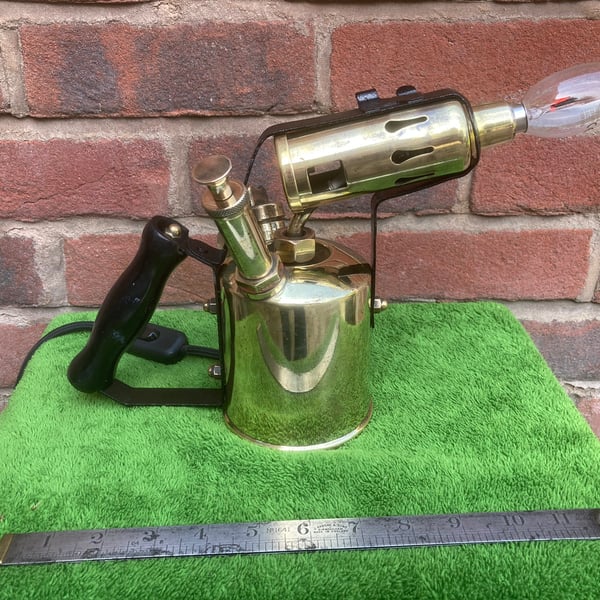 Brass Blowlamp Table Lamp, Upcycled Vintage Blowtorch