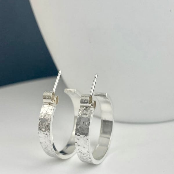 Sterling Silver Chunky Hoop earrings 20mm Hammered-Sparkly 4mm Wide Handmade