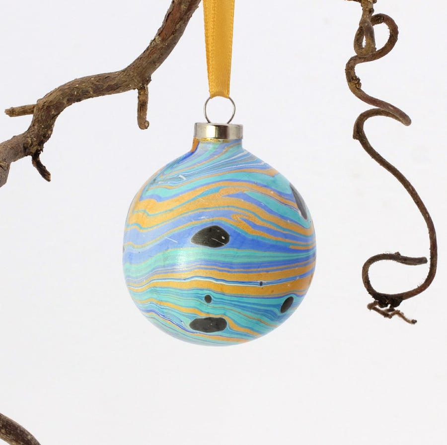 Unique marbled ceramic Christmas bauble decoration ooak