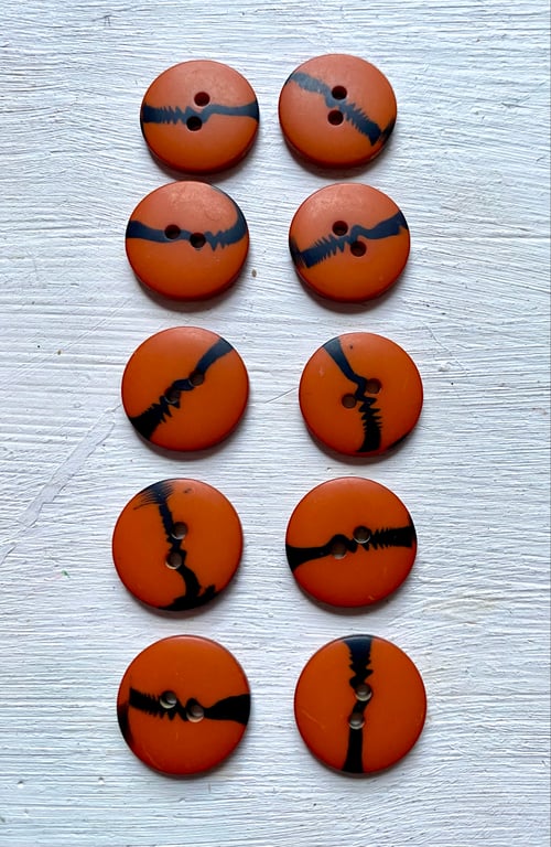 10 vintage buttons, dark orange with horizontal black stripe