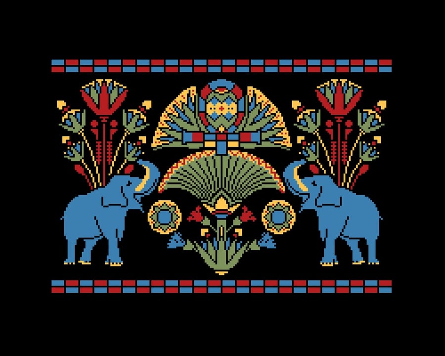 192 - Ethnic Elephants - Symmetric Egyptian-Indian Design - Cross Stitch Pattern