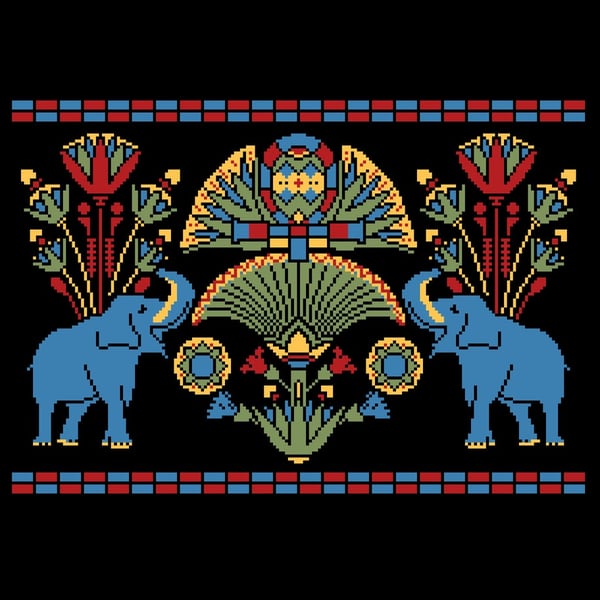 192 - Ethnic Elephants - Symmetric Egyptian-Indian Design - Cross Stitch Pattern