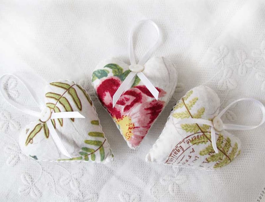 SET OF 3 LAVENDER BAGS - HEART SHAPED HAND EMBROIDERED