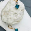 Translucent ocean blue glass square earrings & swarovski crystal 