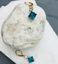 Translucent ocean blue glass square earrings & swarovski crystal  - Image 1