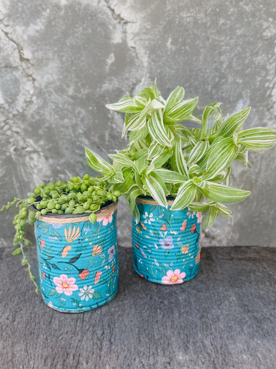 Teal Japanese Garden Plant Pot Set of 2 - 10cm