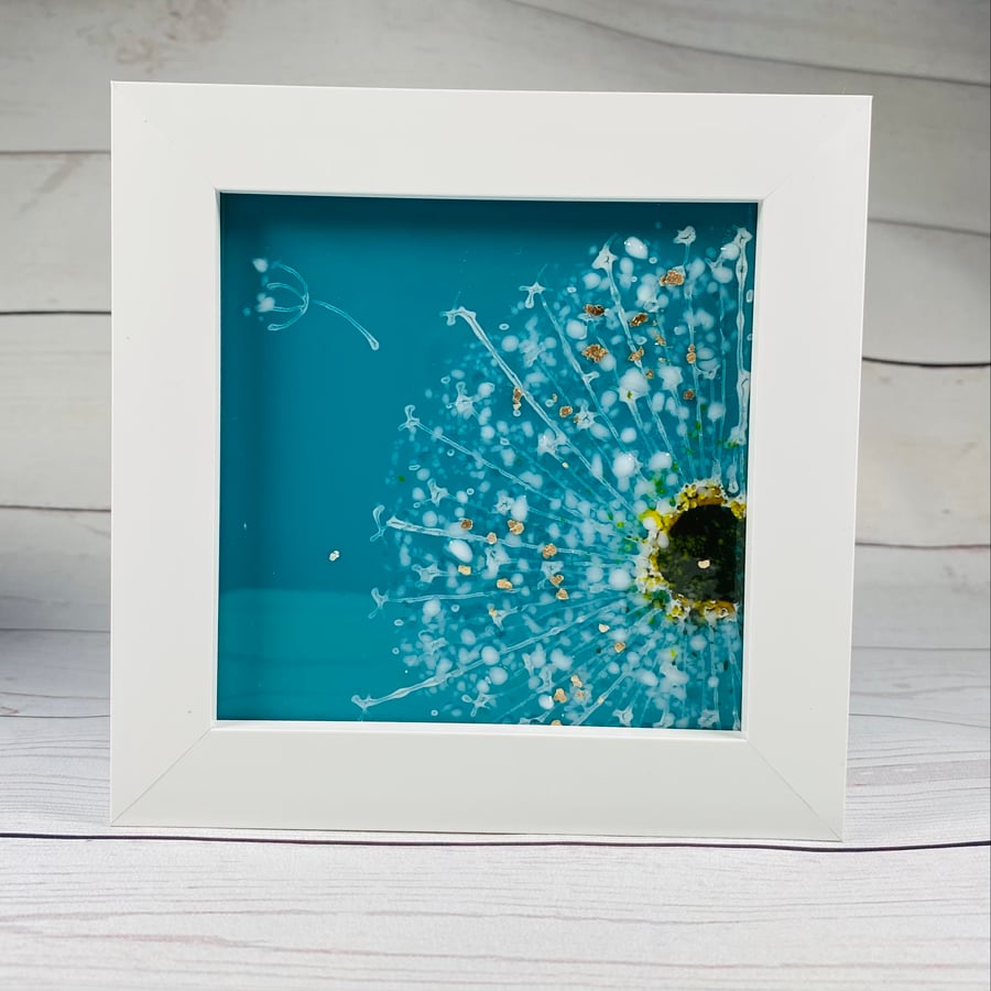 Fused glass dandelion”make a wish” picture