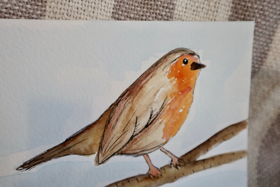 Handpainted Robin Postcard