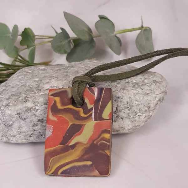 Brick red multi coloured rectangular pendant