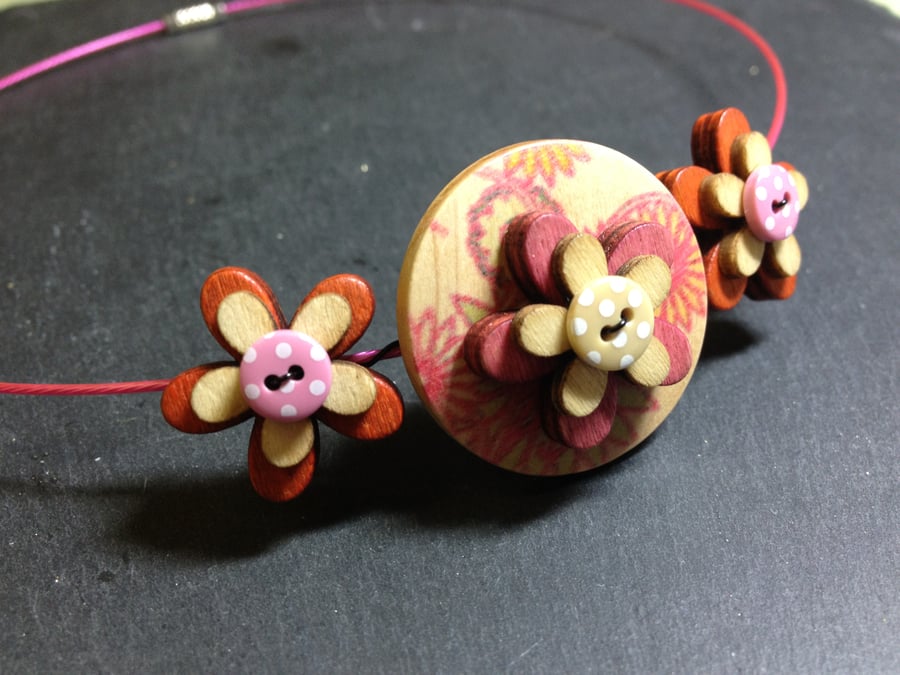 Focal Floral  Choker Necklace  Pink and Orange