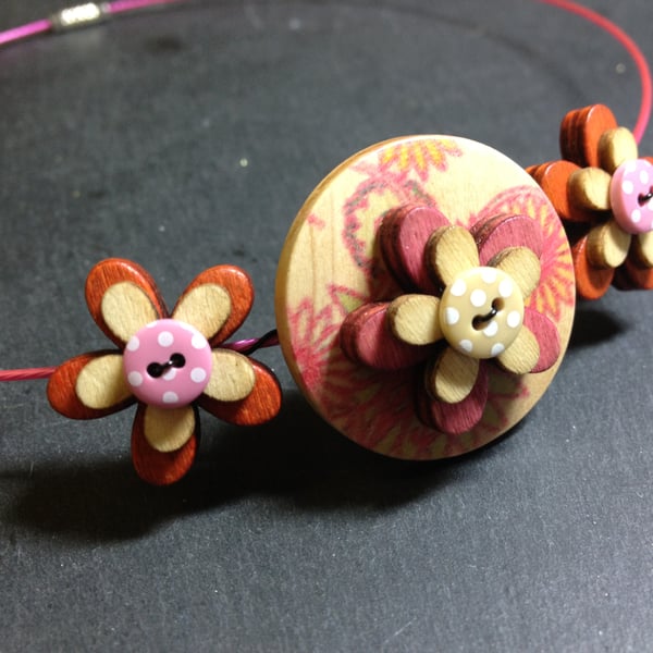 Focal Floral  Choker Necklace  Pink and Orange