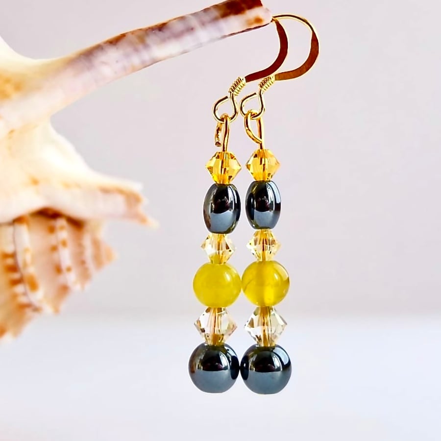 Sparkly Swarovski Crystal, Serpentine & Hematite Earrings - Sale - handmade gift