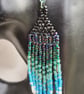 Blue and Green Beady Dangly Earrings - Sterling Silver Ear Hooks - Image 4