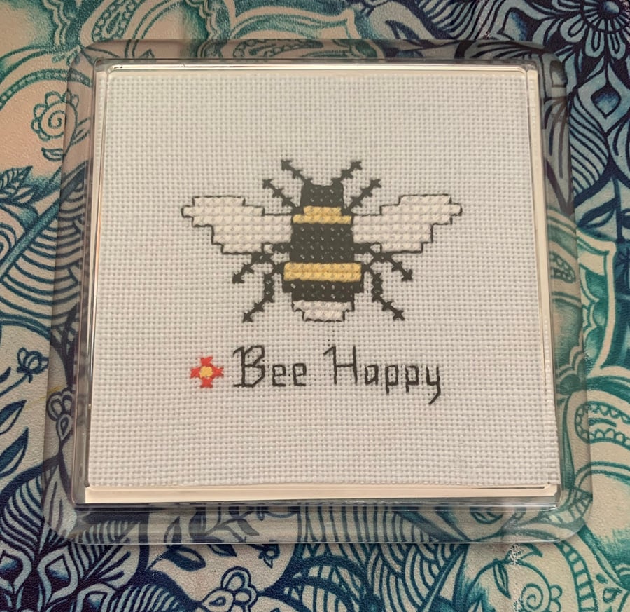 Cross Stitched Bee Coaster 
