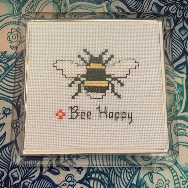 Cross Stitched Bee Coaster 