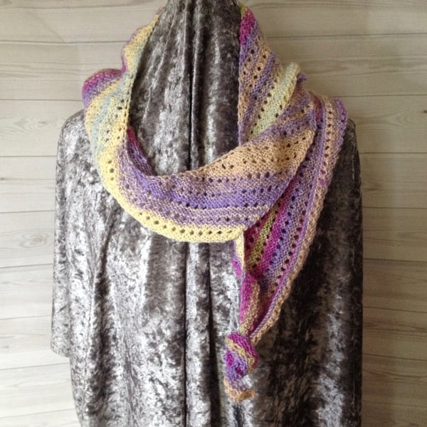 Multicoloured hand knit asymmetrical scarf (Woldgate) PB8