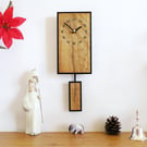 Rectangular Pendulum Wall Clock in Olive Wood and Old Ebony with Inlaid Squares