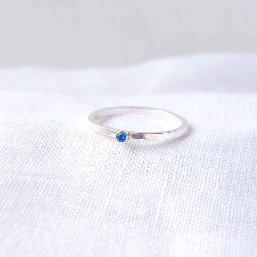 Sapphire Tiny Gemstone Band Ring in Sterling Silver