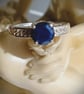 Natural Blue Sapphire Sterling Silver Ring With White Zircon Size N to O - Image 6