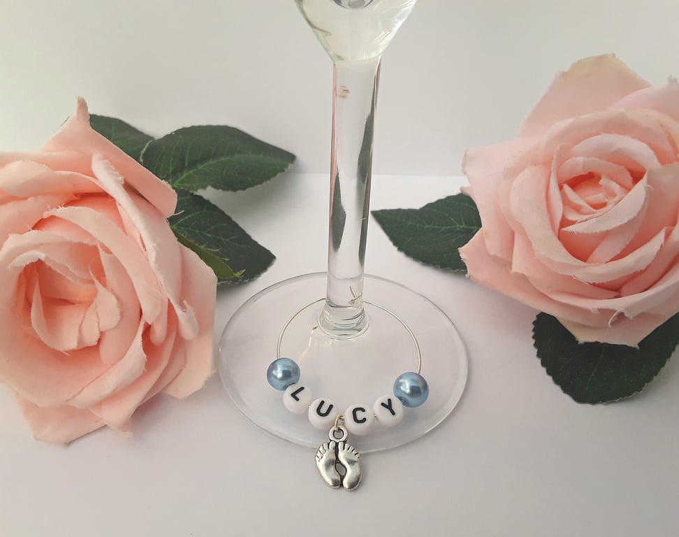 Personalised baby shower wine  charm, Personalised Wine glass charm