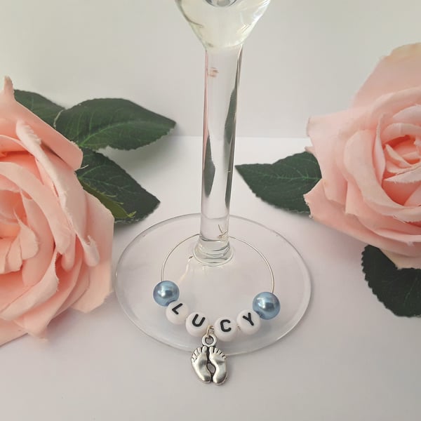 Personalised baby shower wine  charm, Personalised Wine glass charm