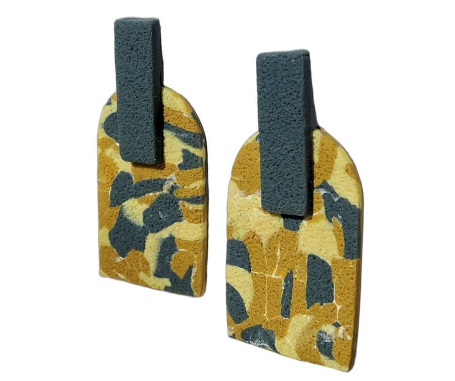 Blue & Ochre – Handmade Polymer Clay Earrings