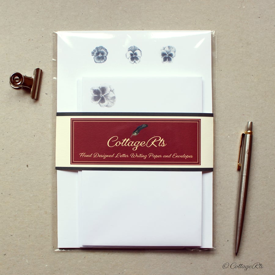 Pansy Botanical Flower Letter Writing Paper Hand Designed By CottageRts