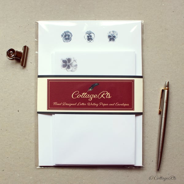 Pansy Botanical Flower Letter Writing Paper Hand Designed By CottageRts