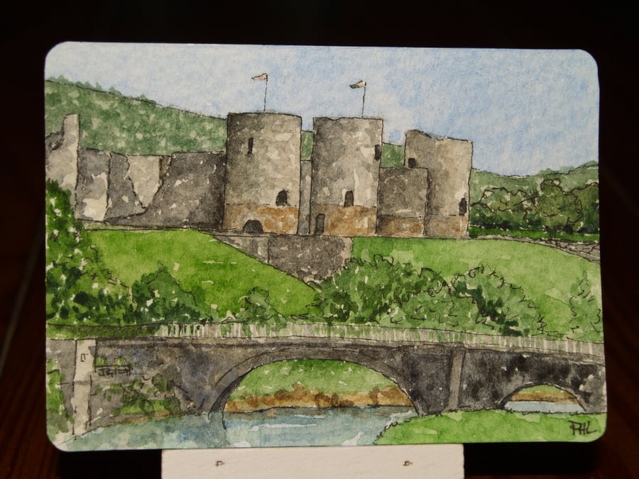 ACEO Original Rhuddlan Castle North Wales