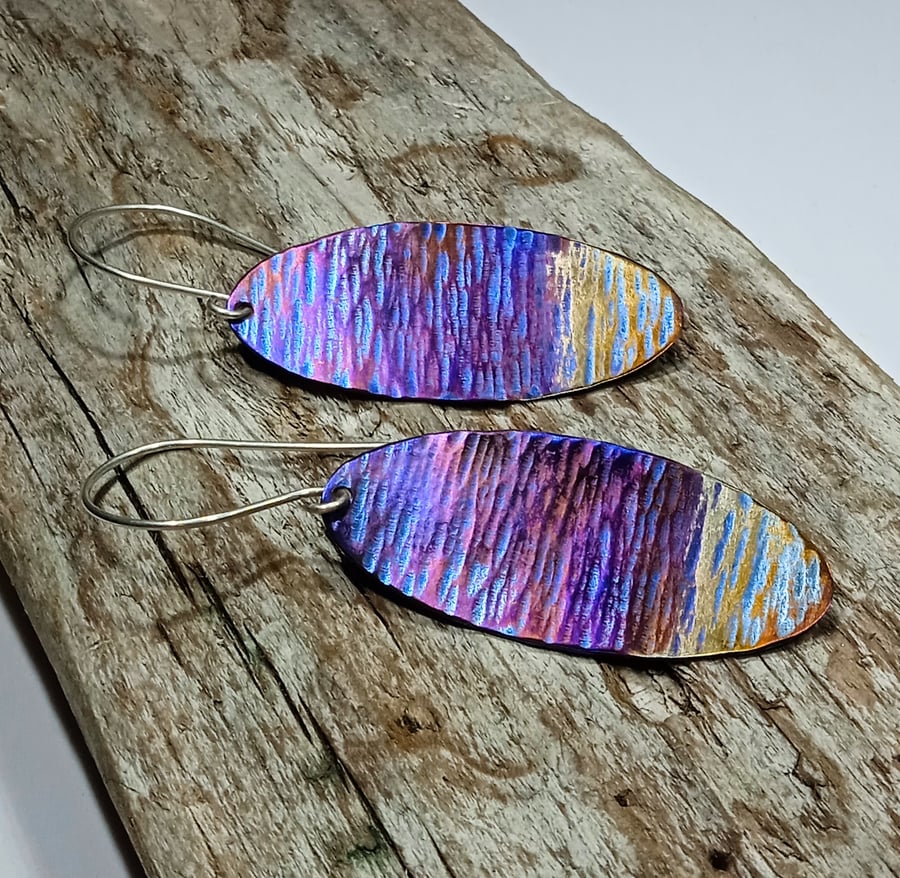 Coloured and Textured Titanium Earrings - UK Free Post