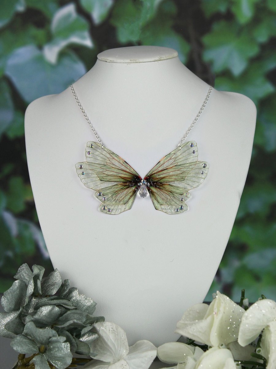 Lovely Natural Fairy Wing Necklace - Gossamer Fairy Wing Butterfly Cicada Boho