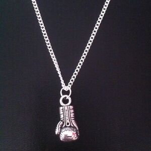 boxing glove pendant necklace silver plated 18" curb chain