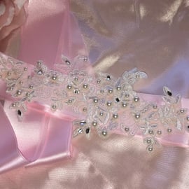 SALE! Pink Satin and Lace Bridal Sash Belt SALE!