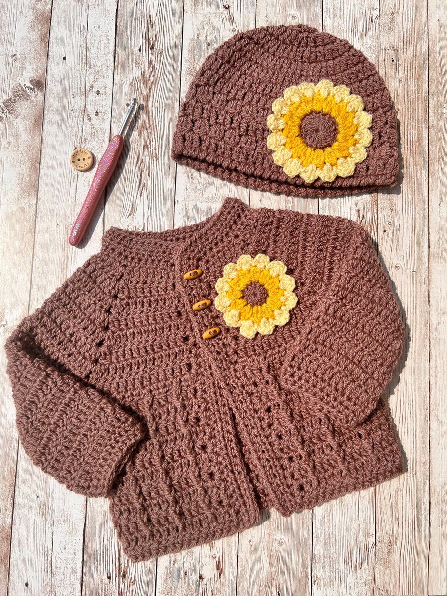 Sunflower cardigan and hat set