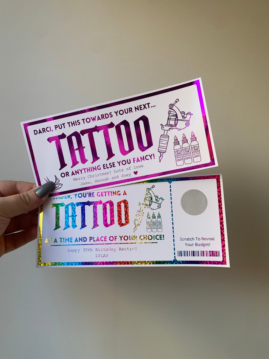 Tattoo Voucher, Any Personalised Foil Gift Ticket