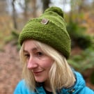 Bobble style beanie hat in MossGreen wool (unisex)