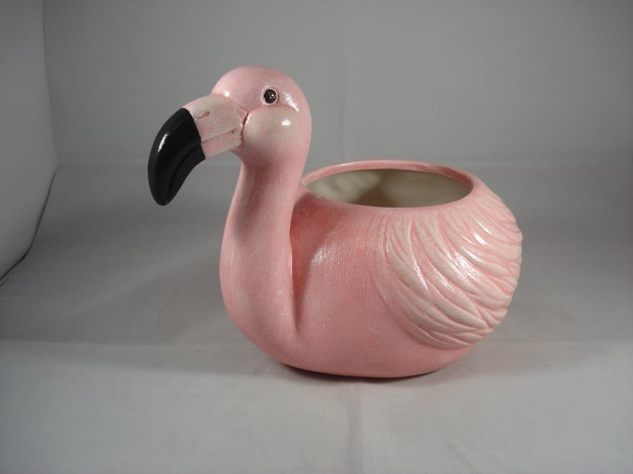 Pink Ceramic Bird Flamingo Garden Home Flower Herb Plant Pot Planter Container.