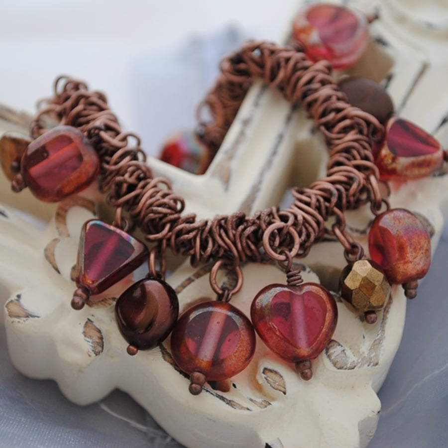 Sale-Pink Copper Charm Srunchie Bracelet