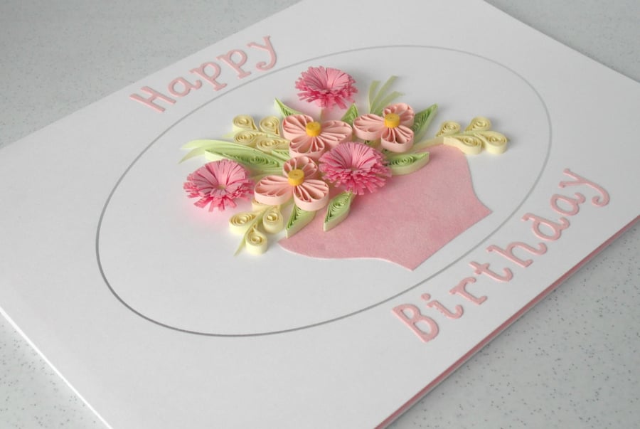 Quilled birthday card, handmade, quilling flowers