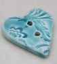 Medium Aqua Blue Brocade Texture Heart Shaped Ceramic Button - Image 2