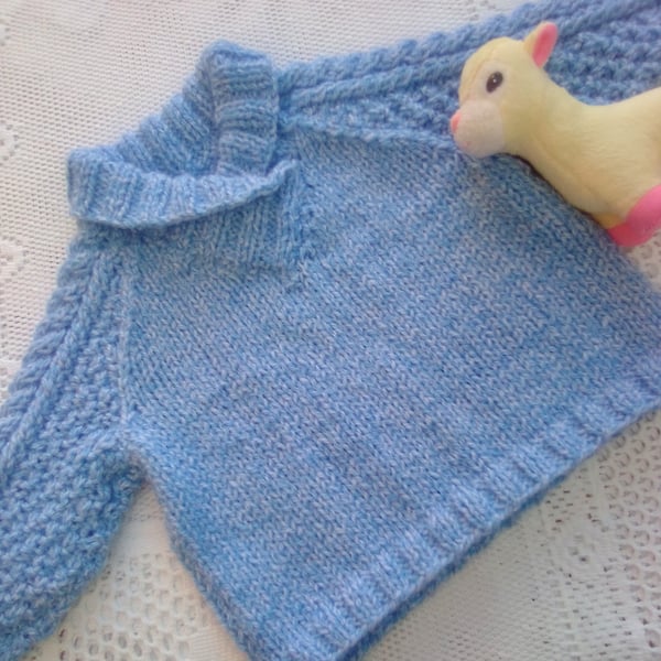 Child's Knitted Jumper with a Shawl Collar and Cabled Sleeves, Baby Shower Gift