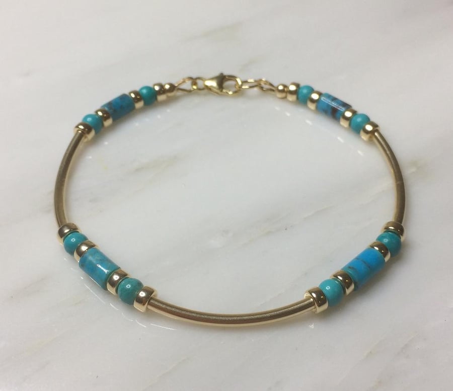 Turquoise and gold bangle 